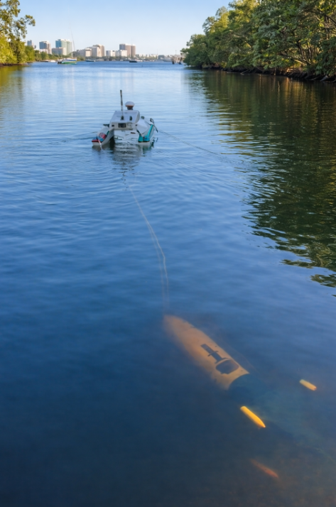 ASV towing underwater sensor